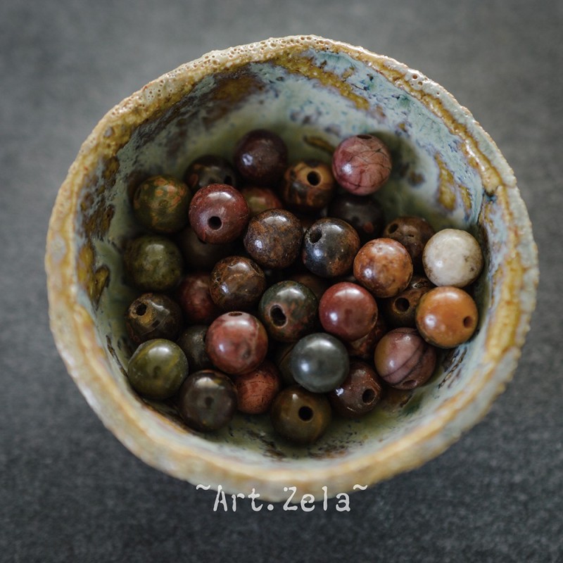 Perles rondes Jaspe polychrome Picasso naturel 6mm X30 Perles gemmes