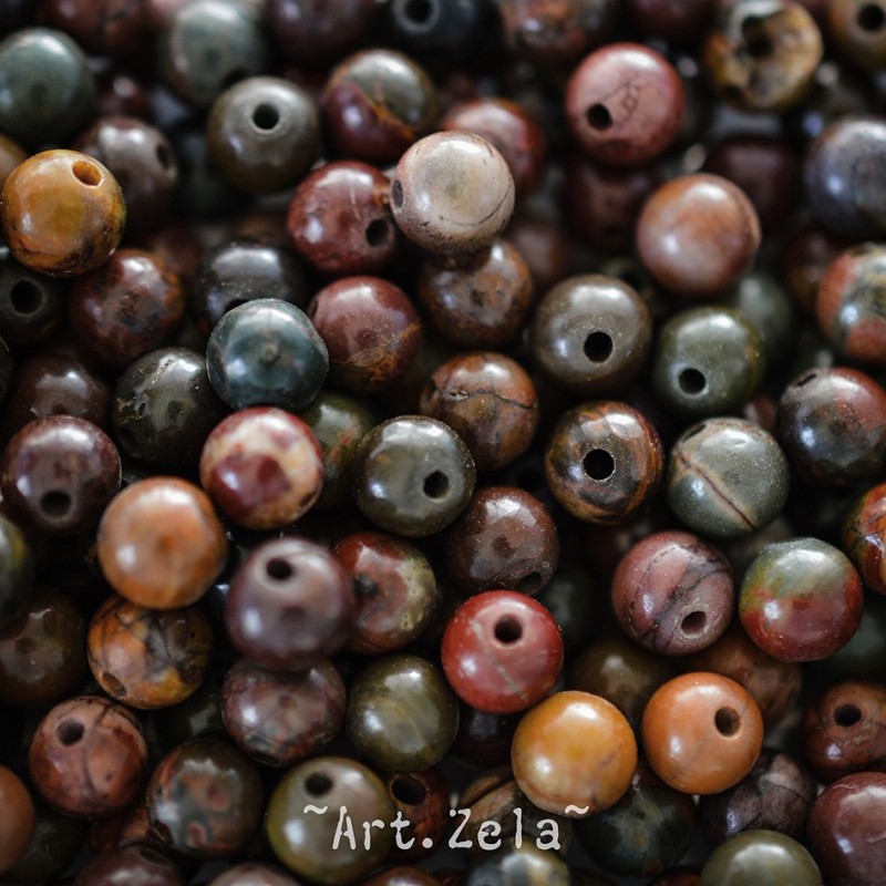 Perles rondes Jaspe polychrome Picasso naturel 6mm X30 Perles gemmes