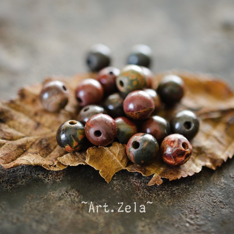 Perles rondes Jaspe polychrome Picasso naturel 6mm X30 Perles gemmes