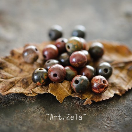 Perles rondes Jaspe polychrome Picasso naturel 6mm X30 Perles gemmes