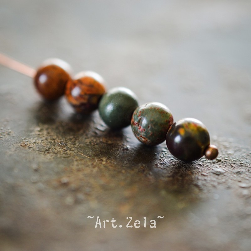 Perles rondes Jaspe polychrome Picasso naturel 6mm X30 Perles gemmes