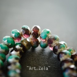 Rondelles turquoise prune  9x6mm X10 Perles verre tchèque poli au feu