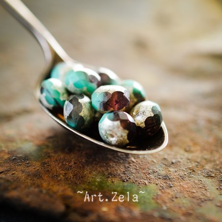 Rondelles turquoise prune  9x6mm X10 Perles verre tchèque poli au feu
