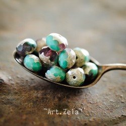 Rondelles turquoise prune  9x6mm X10 Perles verre tchèque poli au feu