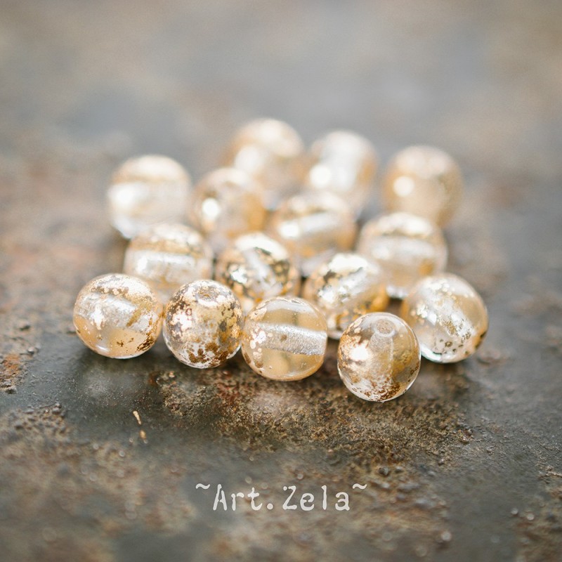 Perles rondes transparentes cristal doré 6mm X20 Perles verre tchèque