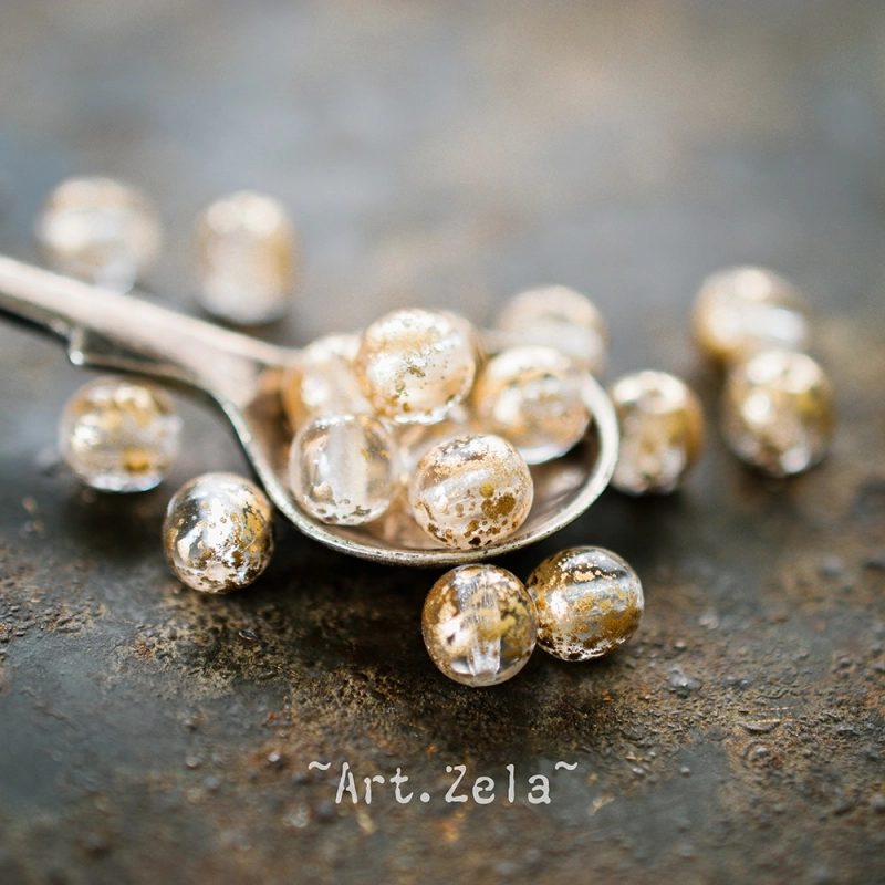 Perles rondes transparentes cristal doré 6mm X20 Perles verre tchèque