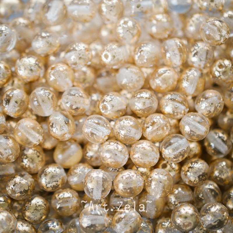 Perles rondes transparentes cristal doré 6mm X20 Perles verre tchèque
