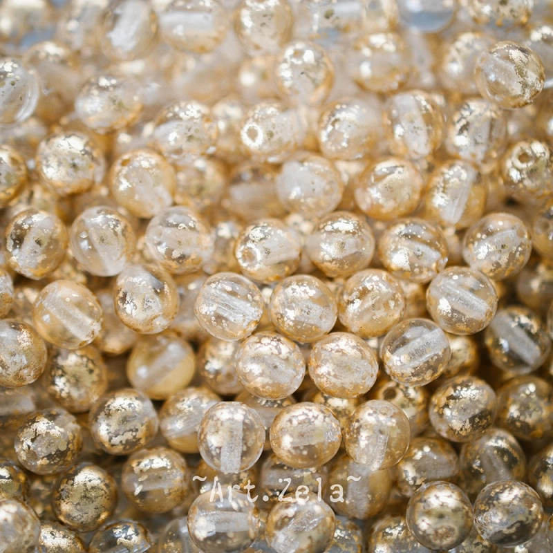 Perles rondes transparentes cristal doré 6mm X20 Perles verre tchèque