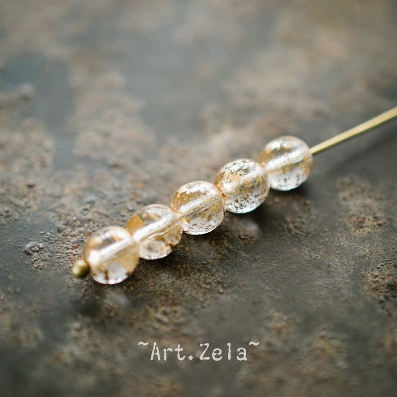 Perles rondes transparentes cristal doré 6mm X20 Perles verre tchèque