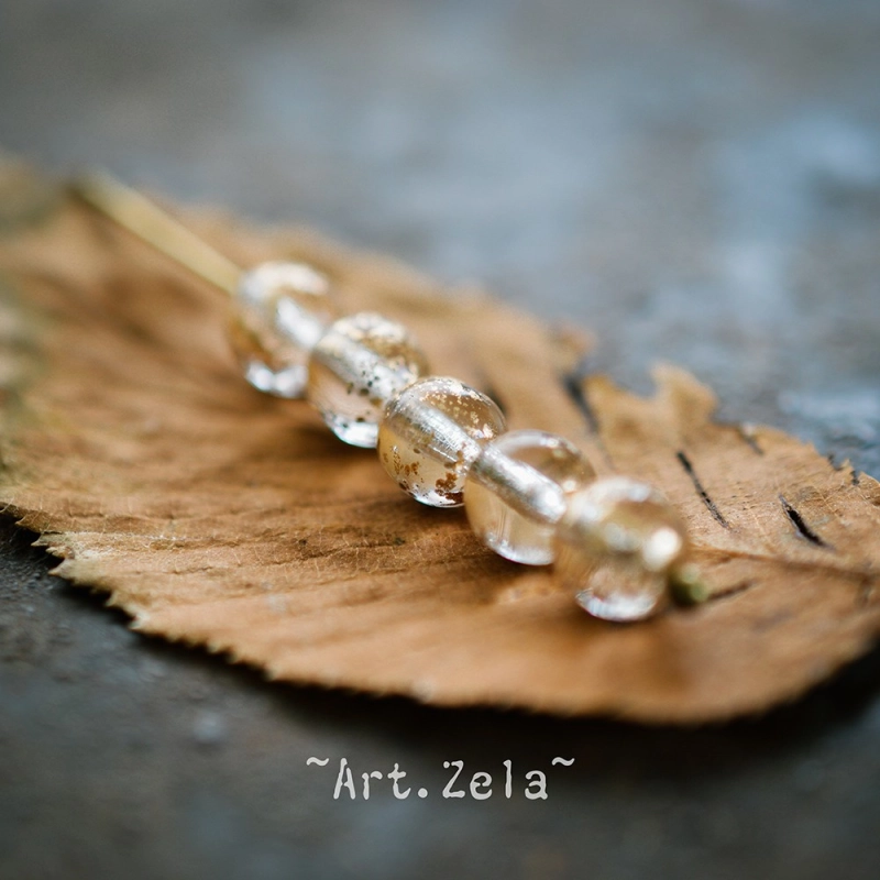 Perles rondes transparentes cristal doré 6mm X20 Perles verre tchèque