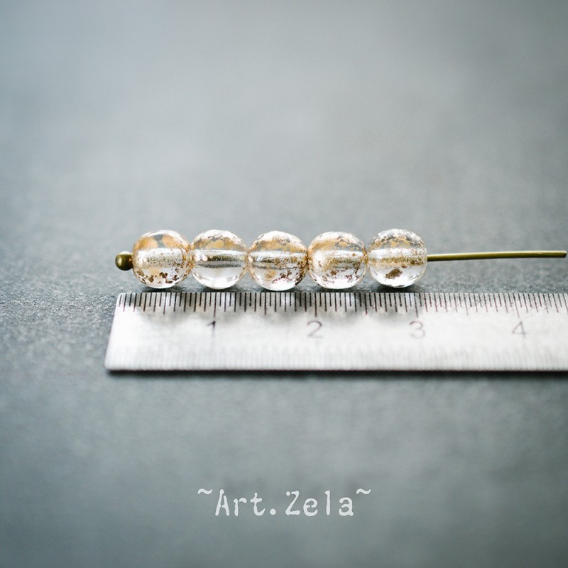 Perles rondes transparentes cristal doré 6mm X20 Perles verre tchèque
