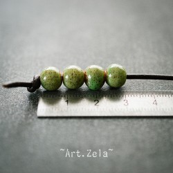 Perles céramique émaillée vert - brun 8mm X15 Perles artisanales