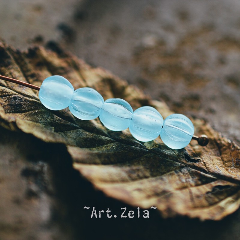 Melons bleu Pacifique 6mm X15 Perles verre tchèque mat dépoli