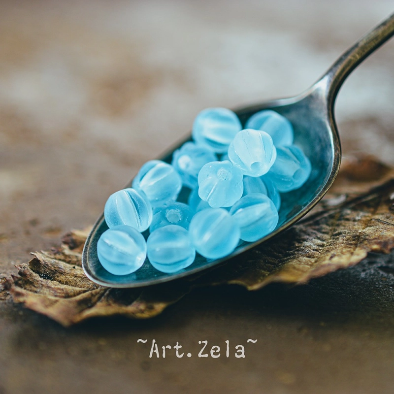 Melons bleu Pacifique 6mm X15 Perles verre tchèque mat dépoli