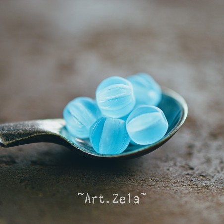 Melons bleu Pacifique 6mm X15 Perles verre tchèque mat dépoli
