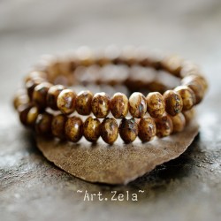 Mini rondelles Picasso ocre 5x3mm X30 Perles verre tchèque facetté