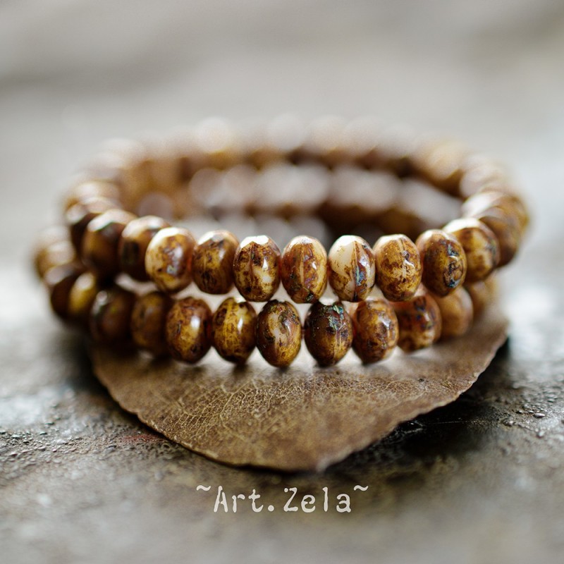 Mini rondelles Picasso ocre 5x3mm X30 Perles verre tchèque facetté