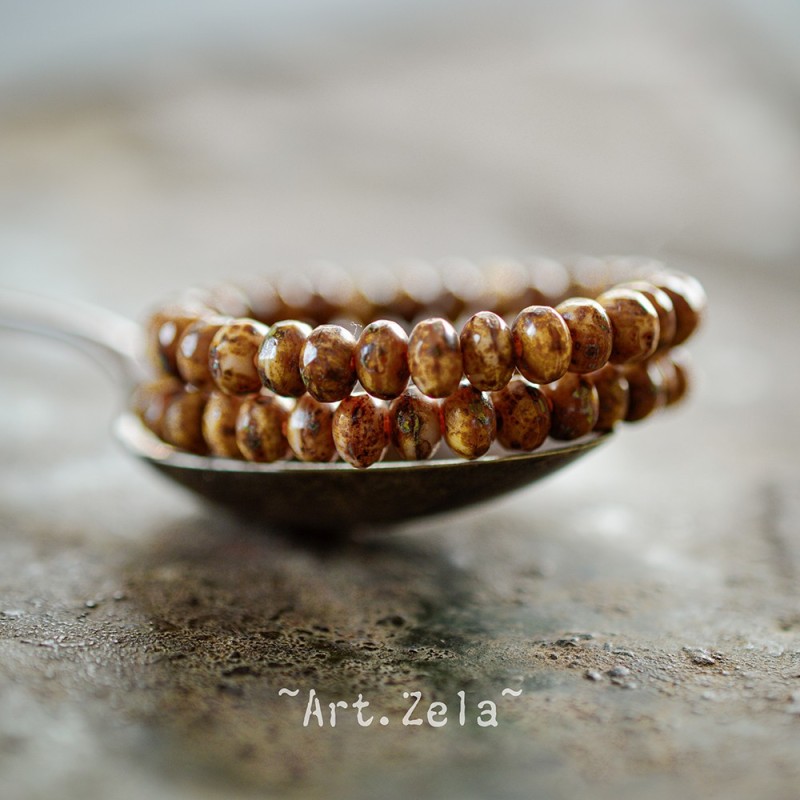 Mini rondelles Picasso ocre 5x3mm X30 Perles verre tchèque facetté
