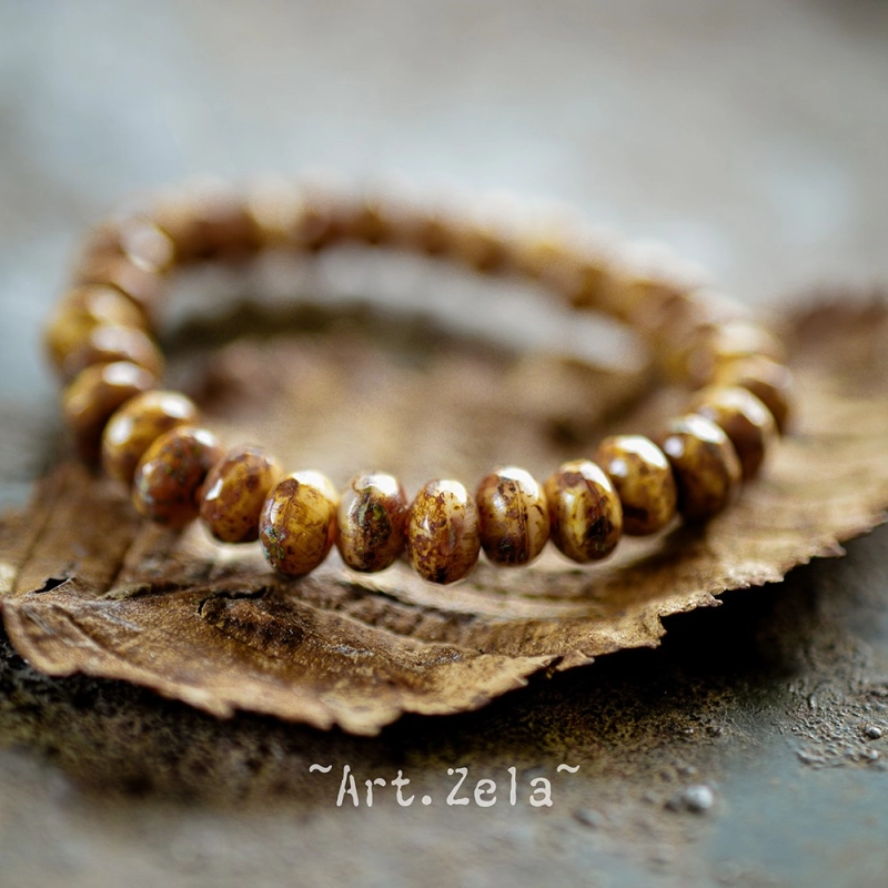 Mini rondelles Picasso ocre 5x3mm X30 Perles verre tchèque facetté