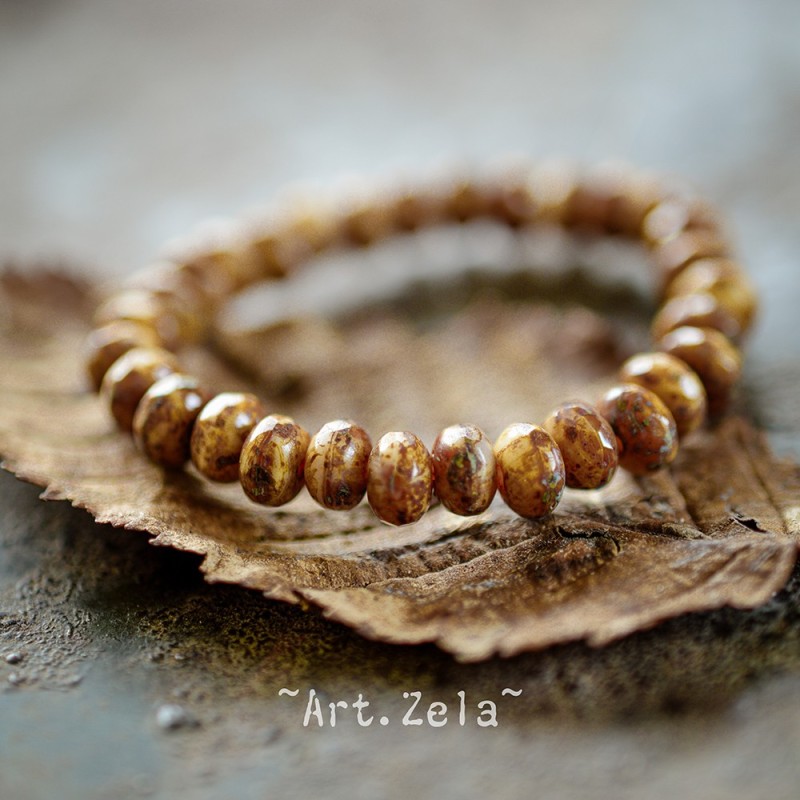 Mini rondelles Picasso ocre 5x3mm X30 Perles verre tchèque facetté