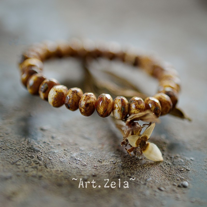 Mini rondelles Picasso ocre 5x3mm X30 Perles verre tchèque facetté
