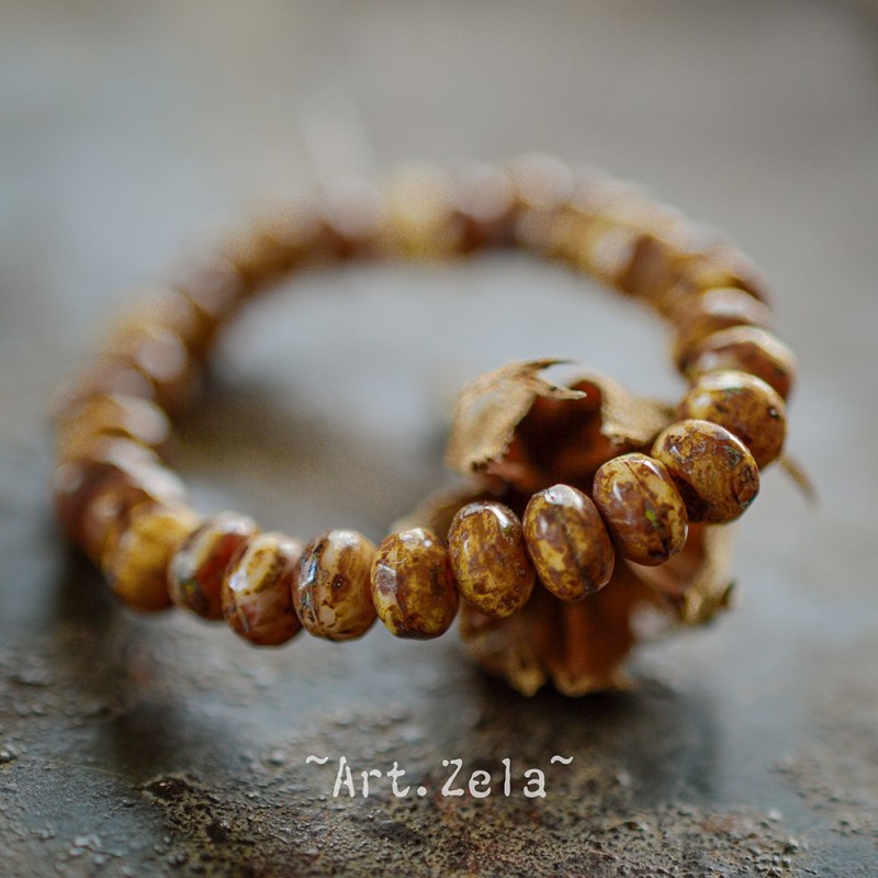 Mini rondelles Picasso ocre 5x3mm X30 Perles verre tchèque facetté