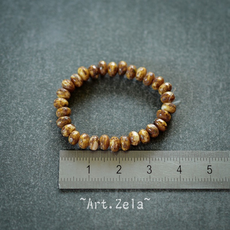 Mini rondelles Picasso ocre 5x3mm X30 Perles verre tchèque facetté