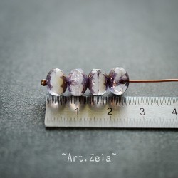 Rondelles blanc laiteux violine  9x6mm X10 Perles verre tchèque poli au feu