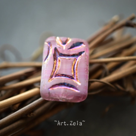 Perle rectangle rose 19mm X2 Perles verre tchèque mat irisé