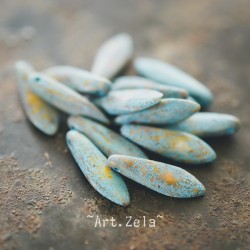 Daggers bleu terreux 16x5mm X15 Perles verre tchèque mat opaque
