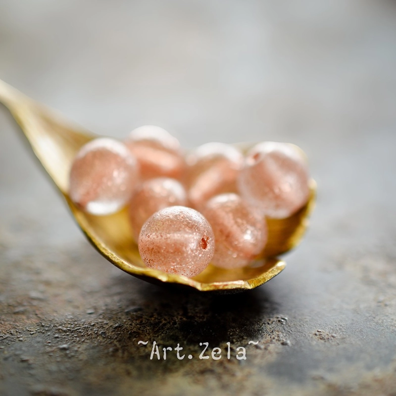 Perles rondes saumon pâle cuivré 8mm X15 Perles verre tchèque texturé