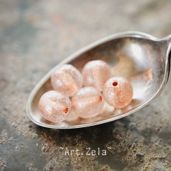 Perles rondes saumon pâle cuivré 8mm X15 Perles verre tchèque texturé