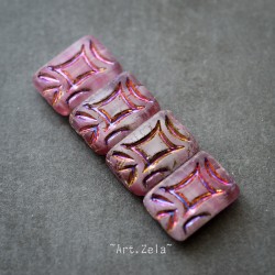 Perle rectangle rose 19mm X2 Perles verre tchèque mat irisé