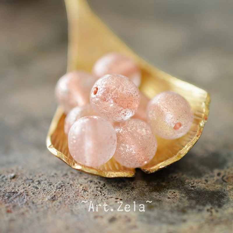 Perles rondes saumon pâle cuivré 8mm X15 Perles verre tchèque texturé