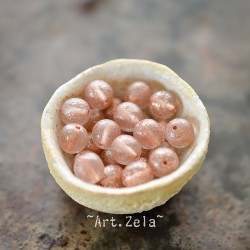 Perles rondes saumon pâle cuivré 8mm X15 Perles verre tchèque texturé