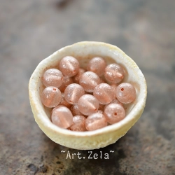 Perles rondes saumon pâle cuivré 8mm X15 Perles verre tchèque texturé