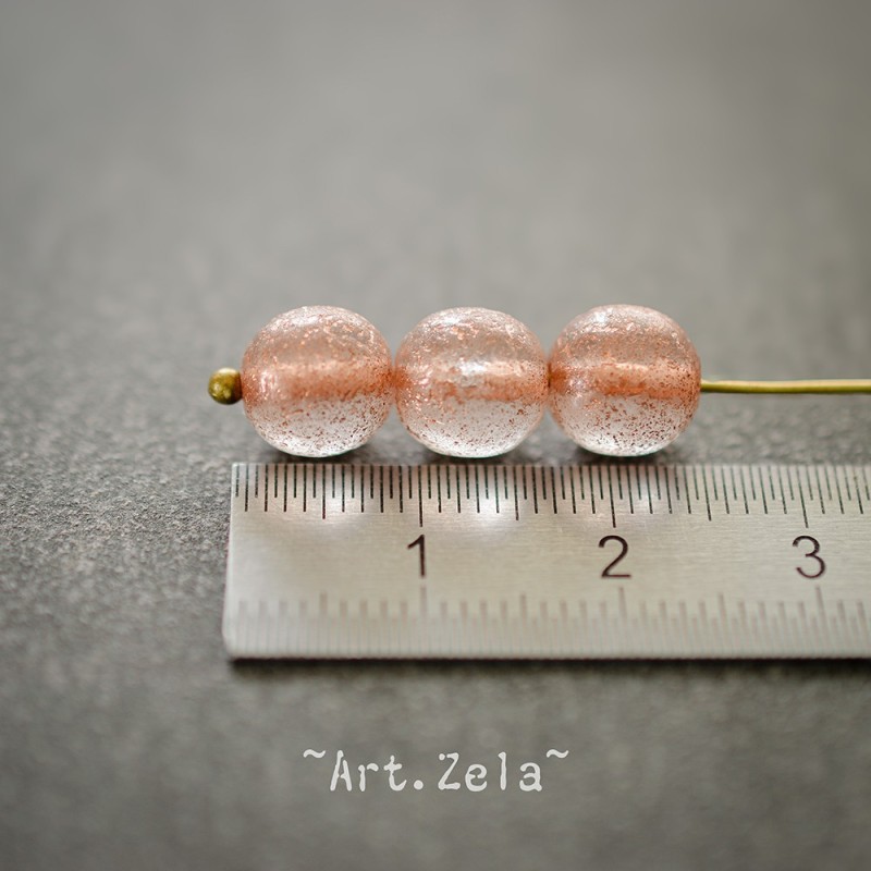 Perles rondes saumon pâle cuivré 8mm X15 Perles verre tchèque texturé