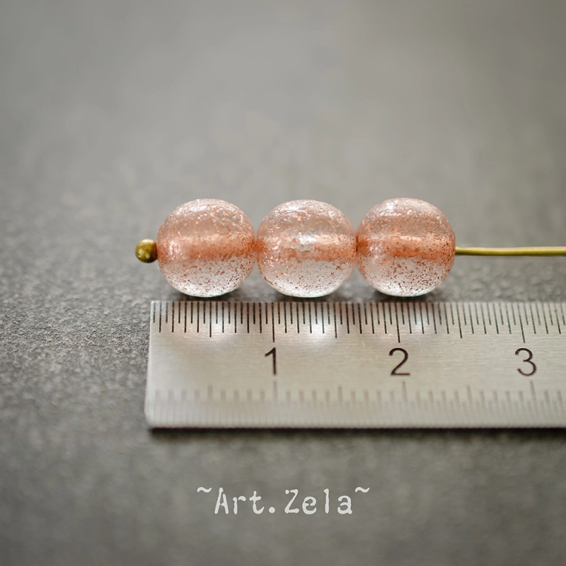 Perles rondes saumon pâle cuivré 8mm X15 Perles verre tchèque texturé