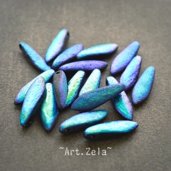 Daggers bleu violet noir AB 16x5mm X15 Perles verre tchèque texturé