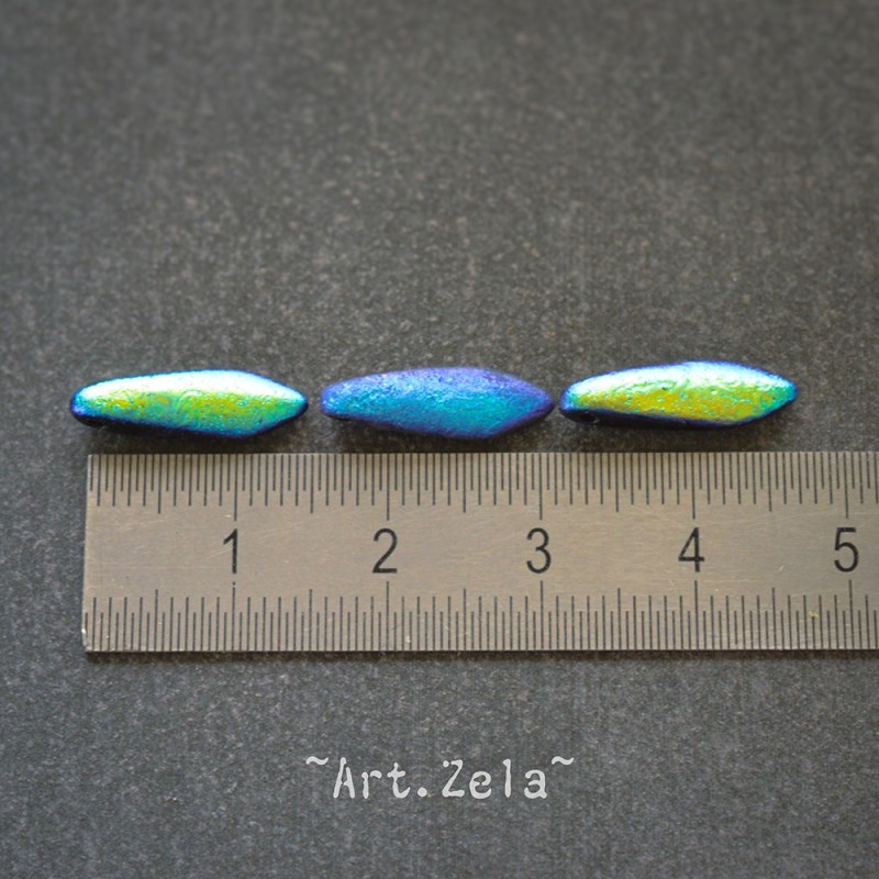 Daggers bleu violet noir AB 16x5mm X15 Perles verre tchèque texturé