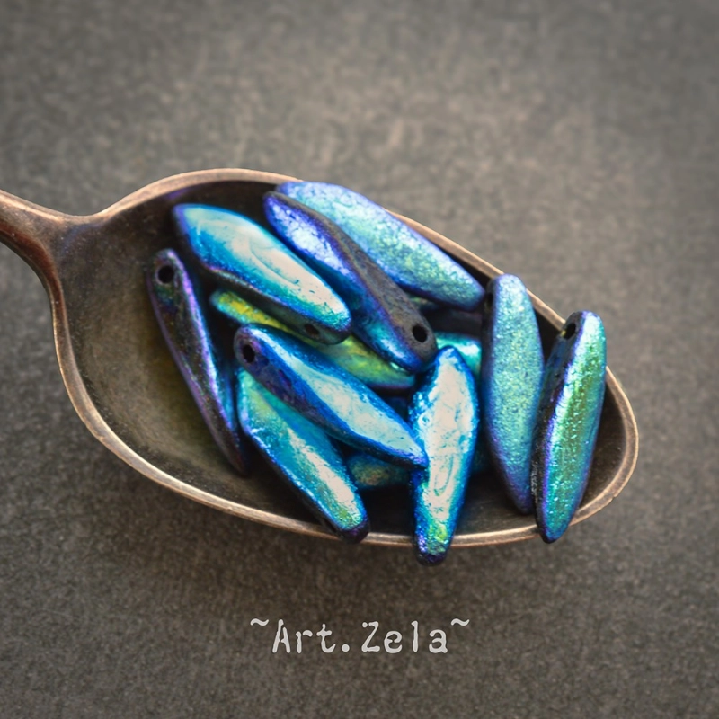 Daggers bleu violet noir AB 16x5mm X15 Perles verre tchèque texturé