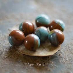 Perles rondes bicolores bleu rouge-brun 8mm X10 Perles verre tchèque lisse
