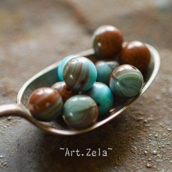 Perles rondes bicolores bleu rouge-brun 8mm X10 Perles verre tchèque lisse